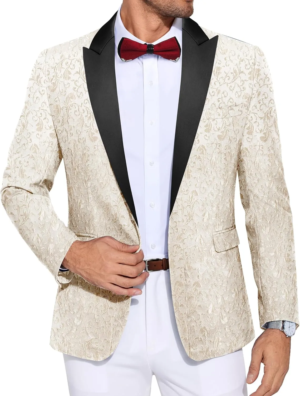 COOFANDY Men's Paisley Tuxedo Jacket One Button Dress Suit Jacket Floral Blazer for Dinner Party Prom Wedding
