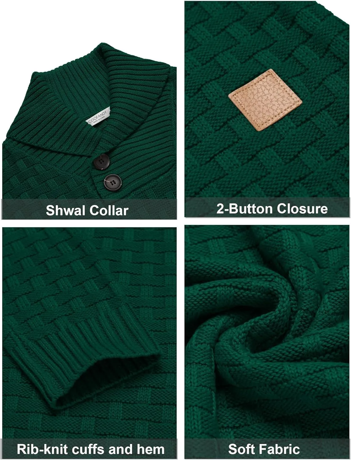 COOFANDY Men's Shawl Collar Pullover Sweater Casual Slim Fit Button Textured Knit Sweaters