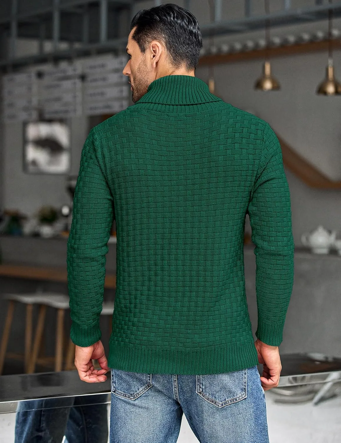COOFANDY Men's Shawl Collar Pullover Sweater Casual Slim Fit Button Textured Knit Sweaters