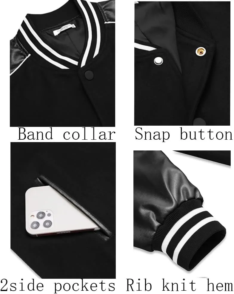 COOFANDY Mens Varsity Jacket Casual Leather Sleeve Baseball Letterman Bomber Jacket Coat