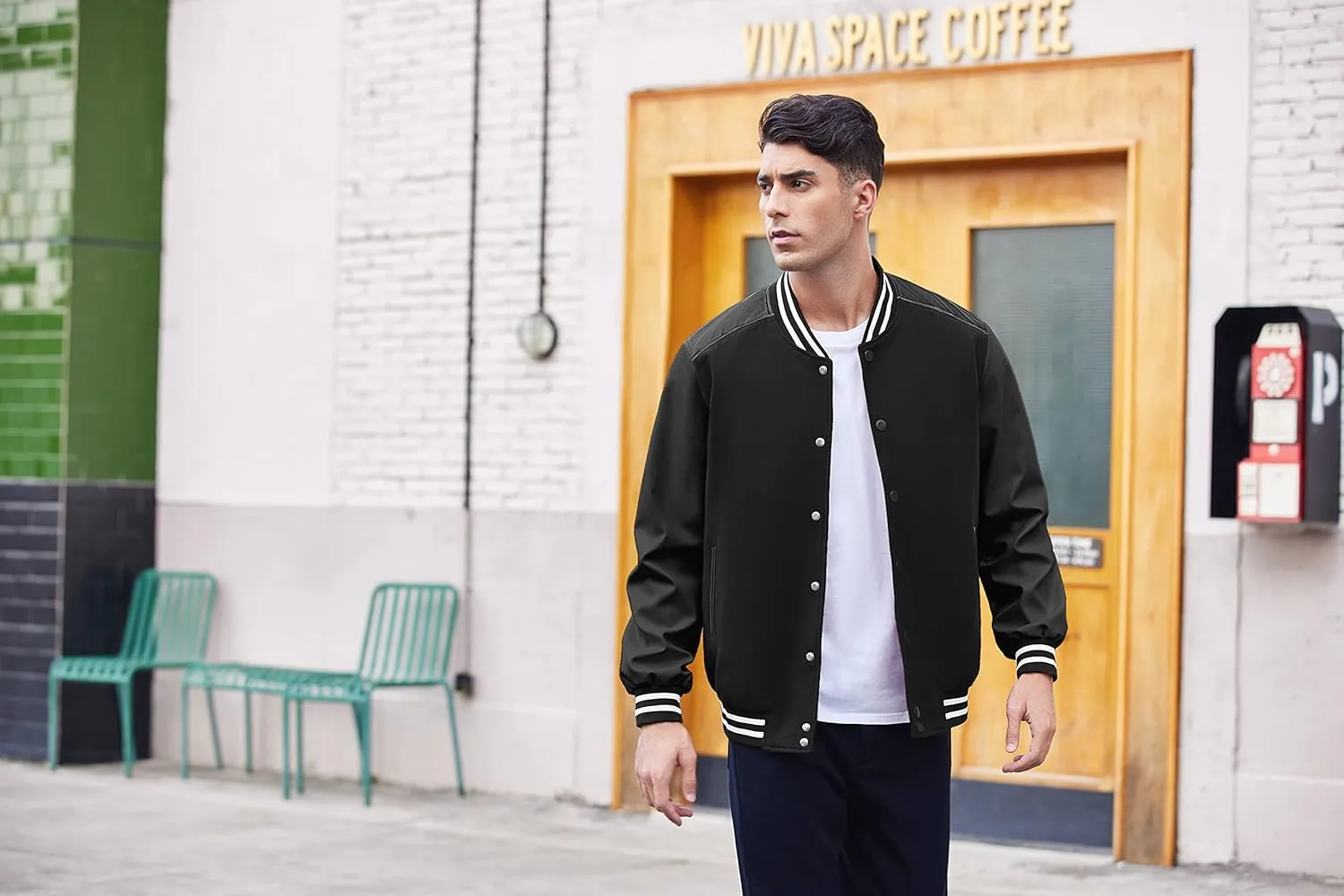 COOFANDY Mens Varsity Jacket Casual Leather Sleeve Baseball Letterman Bomber Jacket Coat