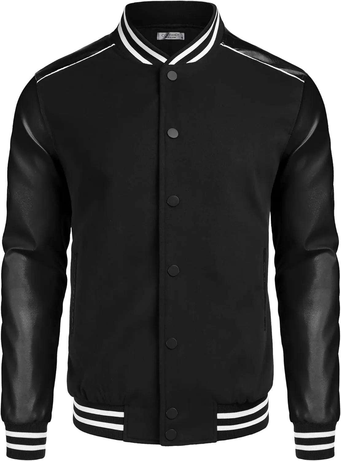 COOFANDY Mens Varsity Jacket Casual Leather Sleeve Baseball Letterman Bomber Jacket Coat