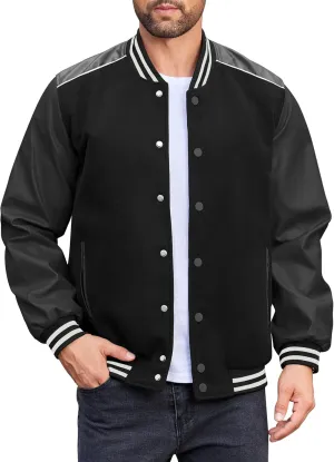 COOFANDY Mens Varsity Jacket Casual Leather Sleeve Baseball Letterman Bomber Jacket Coat