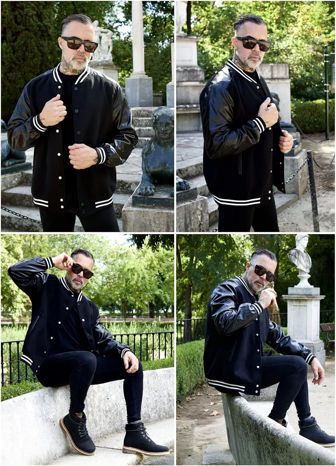 COOFANDY Mens Varsity Jacket Casual Leather Sleeve Baseball Letterman Bomber Jacket Coat