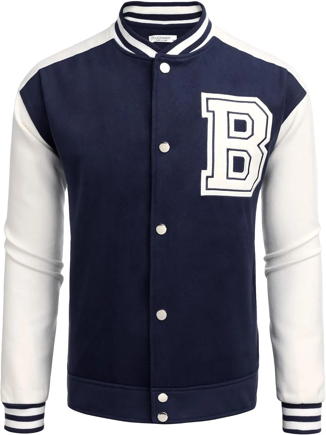 COOFANDY Men's Varsity Jacket Wool Blend Letterman Bomber Jacket Baseball Lightweight Jacket