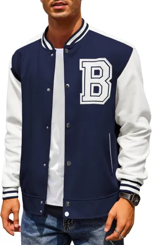COOFANDY Men's Varsity Jacket Wool Blend Letterman Bomber Jacket Baseball Lightweight Jacket
