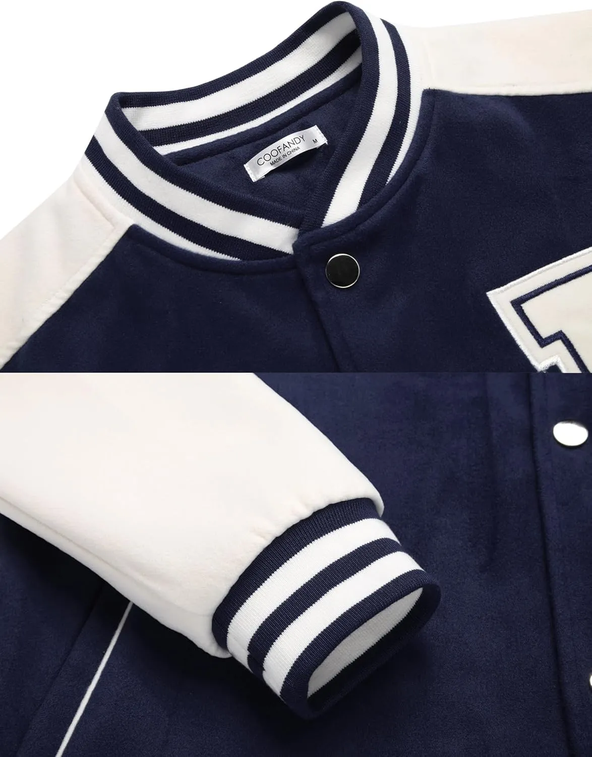 COOFANDY Men's Varsity Jacket Wool Blend Letterman Bomber Jacket Baseball Lightweight Jacket