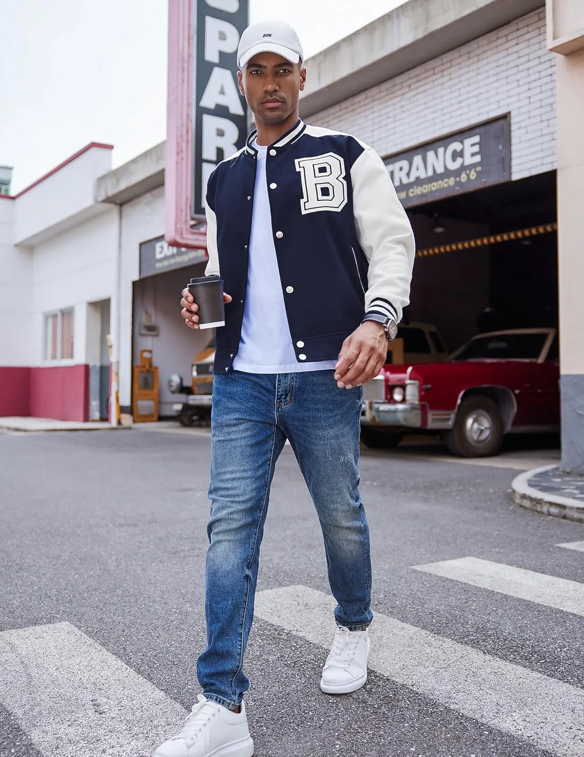 COOFANDY Men's Varsity Jacket Wool Blend Letterman Bomber Jacket Baseball Lightweight Jacket