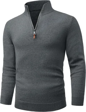 Cotrasen Mens Sweater Quarter Zip Pullover Casual Knit Cotton Long Sleeve Mock Neck Polo Sweaters