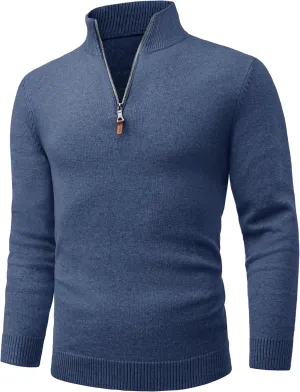 Cotrasen Mens Sweater Quarter Zip Pullover Casual Knit Cotton Long Sleeve Mock Neck Polo Sweaters