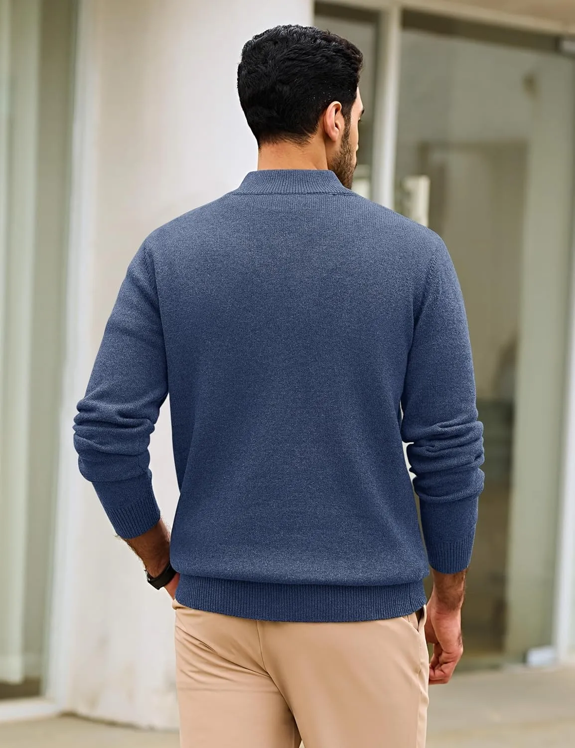 Cotrasen Mens Sweater Quarter Zip Pullover Casual Knit Cotton Long Sleeve Mock Neck Polo Sweaters
