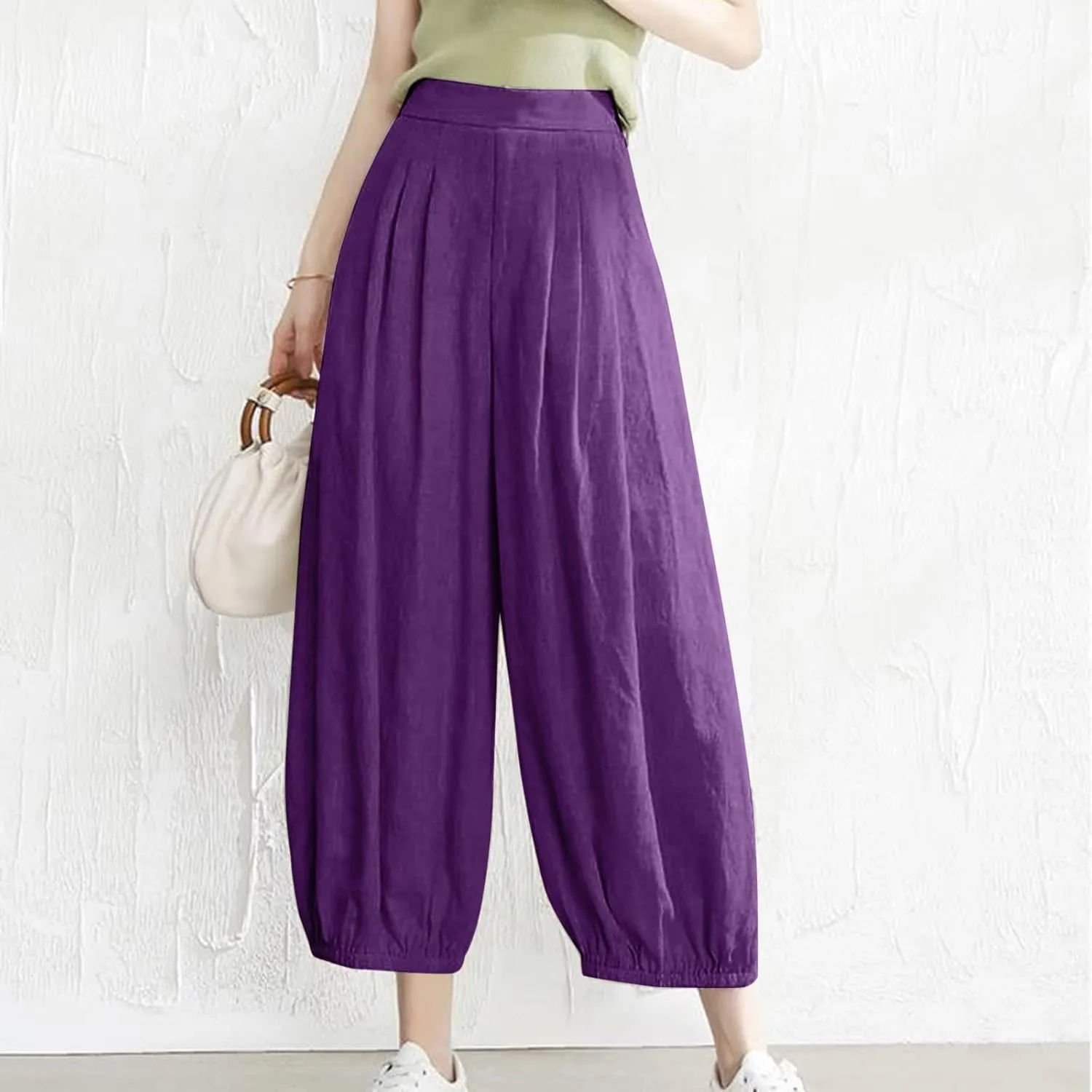 Cotton Linen Palazzo Pants for Women High Waist Loose Trousers Summer Boho Beach Slacks 2025 Solid Baggy Comfy Outfit