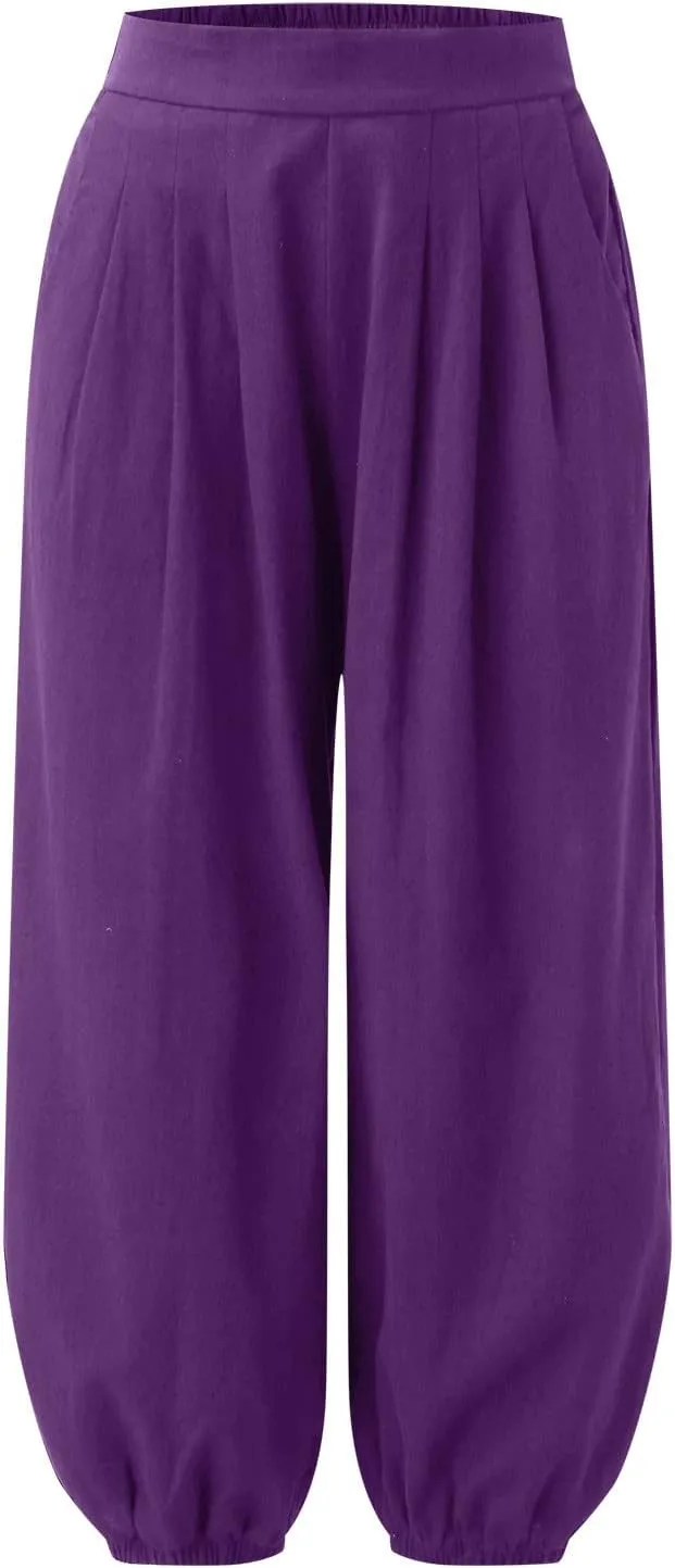 Cotton Linen Palazzo Pants for Women High Waist Loose Trousers Summer Boho Beach Slacks 2025 Solid Baggy Comfy Outfit