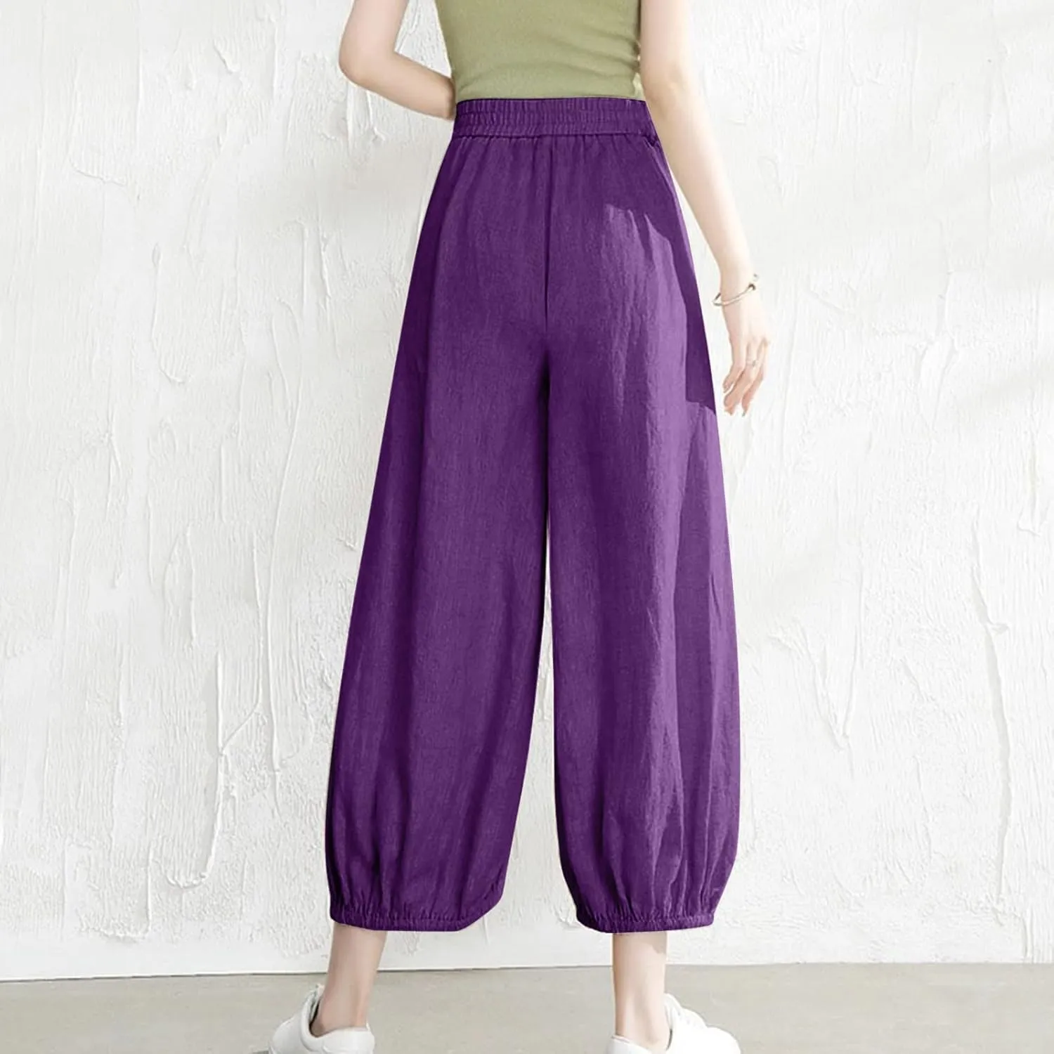 Cotton Linen Palazzo Pants for Women High Waist Loose Trousers Summer Boho Beach Slacks 2025 Solid Baggy Comfy Outfit