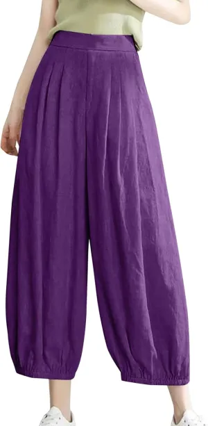 Cotton Linen Palazzo Pants for Women High Waist Loose Trousers Summer Boho Beach Slacks 2025 Solid Baggy Comfy Outfit