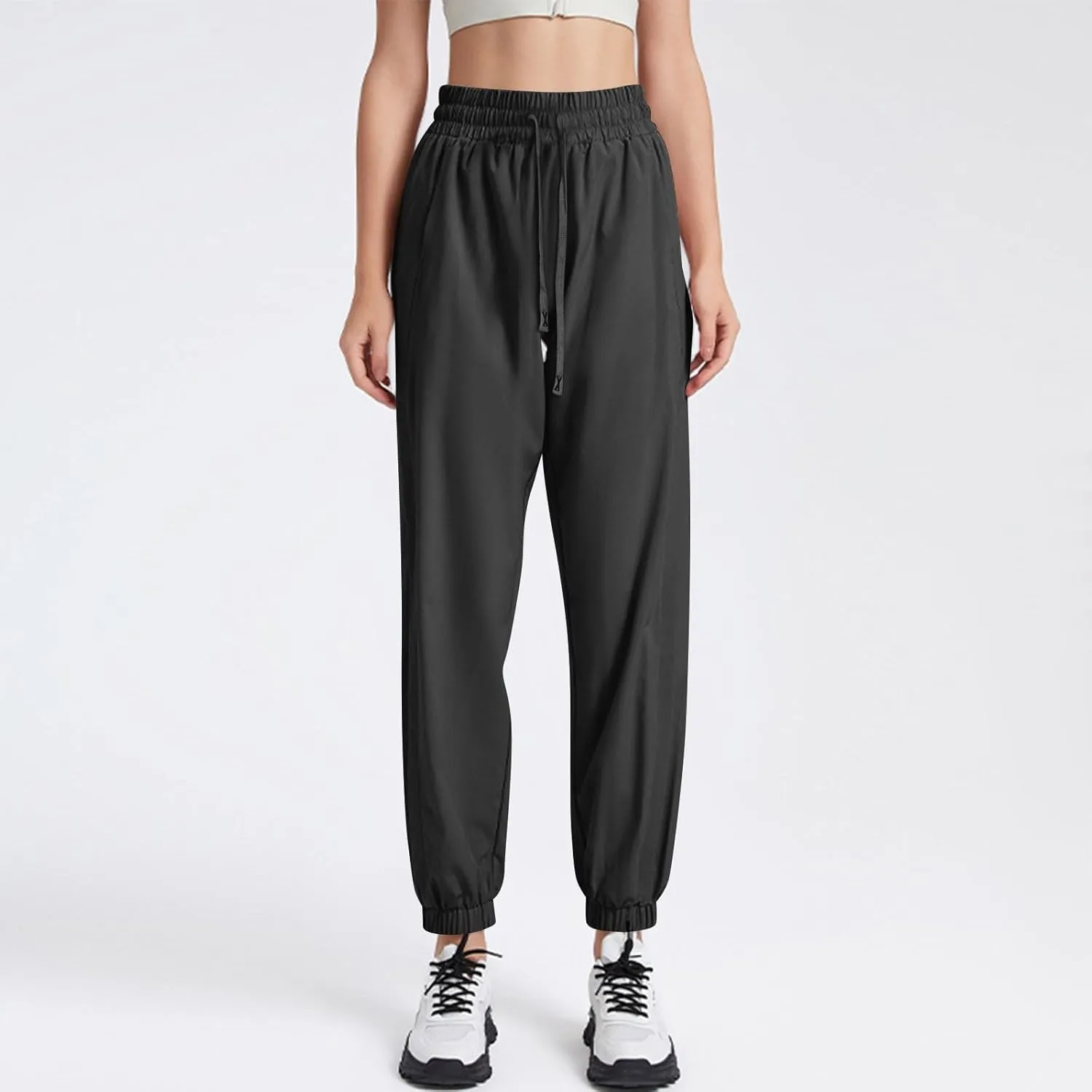Cotton Linen Womens Sweatpants,Women's Pants Wide Leg Flowy Trousers with Pockets High Waisted Business Casual