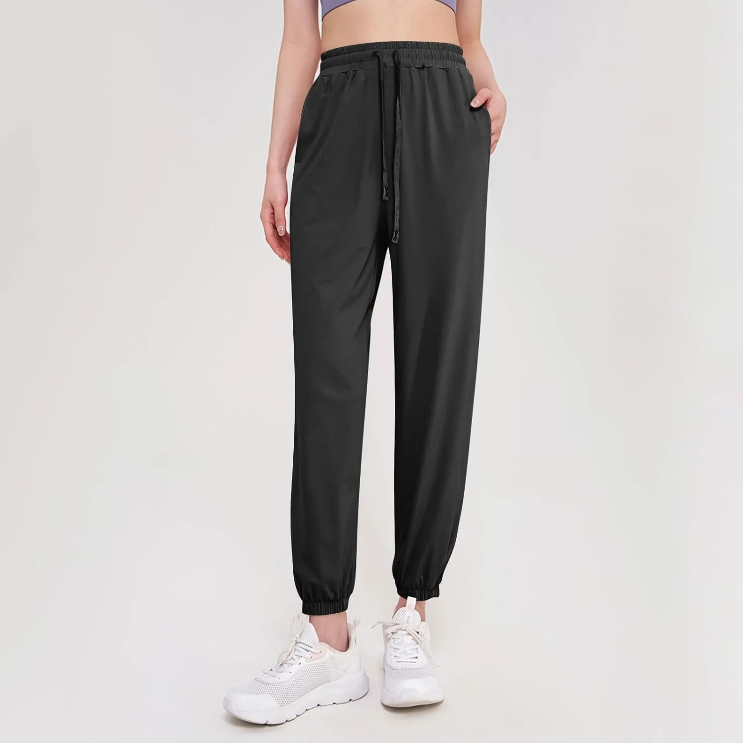 Cotton Linen Womens Sweatpants,Women's Pants Wide Leg Flowy Trousers with Pockets High Waisted Business Casual