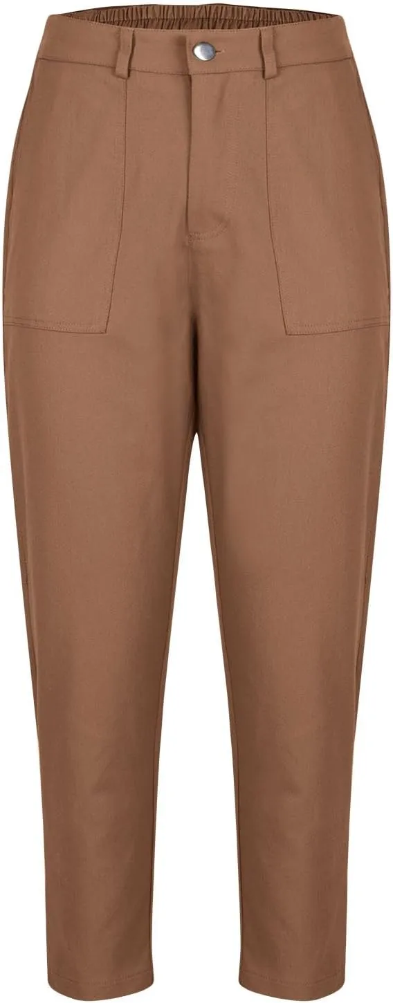 Cropped Work Pants Women High Waisted Business Casual Dress Pants Straight Ankle Length Tapered Trousers w/Pockets