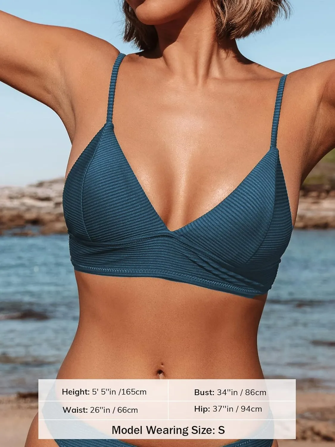 CUPSHE Bikini Top for Women Swimsuit V Neck Textured Bathing Suit