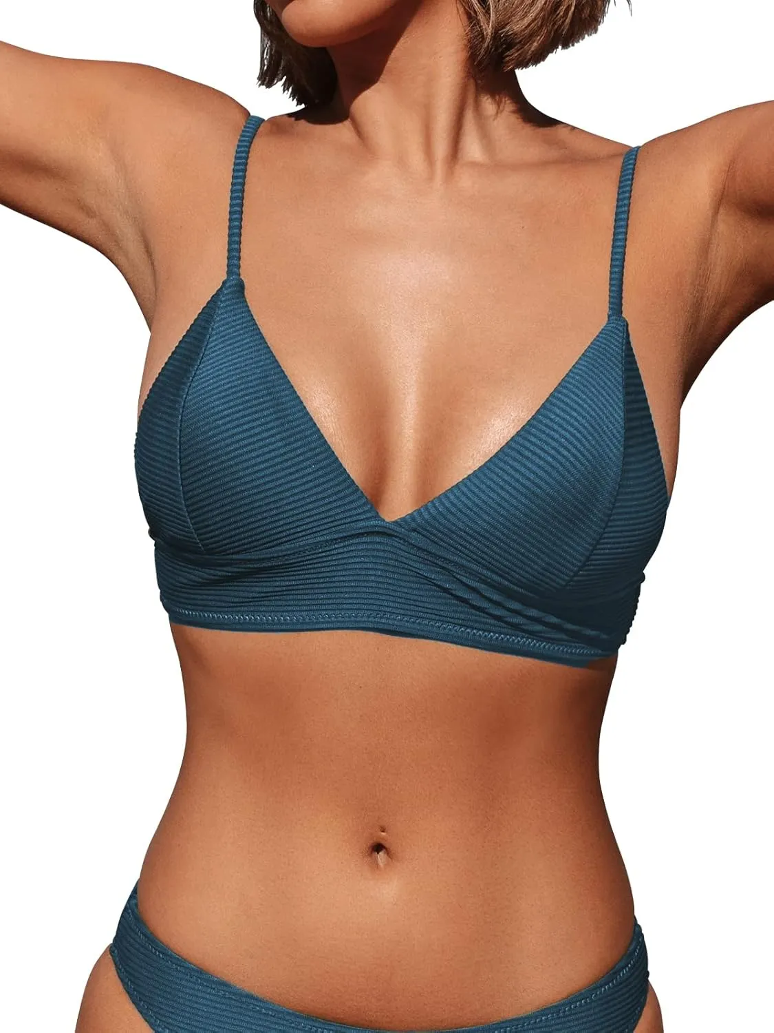 CUPSHE Bikini Top for Women Swimsuit V Neck Textured Bathing Suit