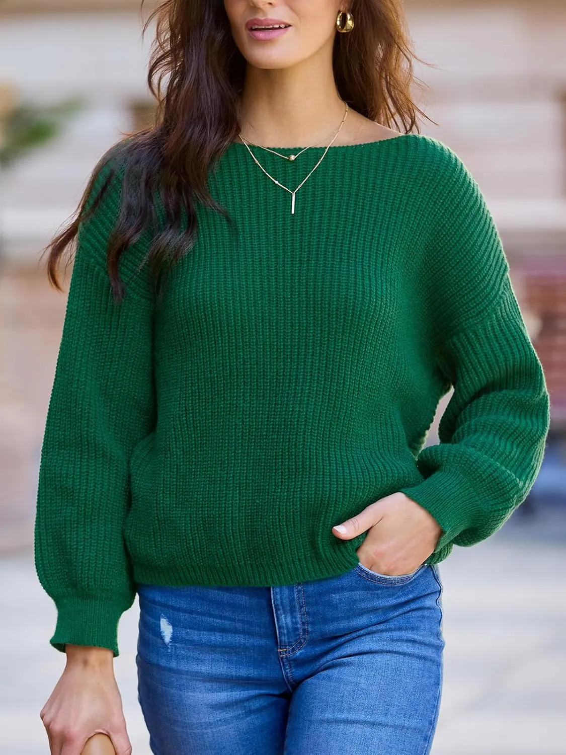 CUPSHE Womens Ribbed Knit Pullover Sweater 2024 Fall Long Sleeve Twist Back Crewneck Fashion Sweater Tops