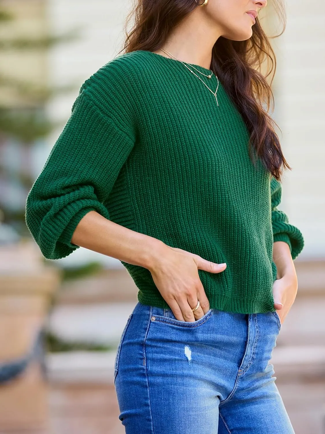 CUPSHE Womens Ribbed Knit Pullover Sweater 2024 Fall Long Sleeve Twist Back Crewneck Fashion Sweater Tops
