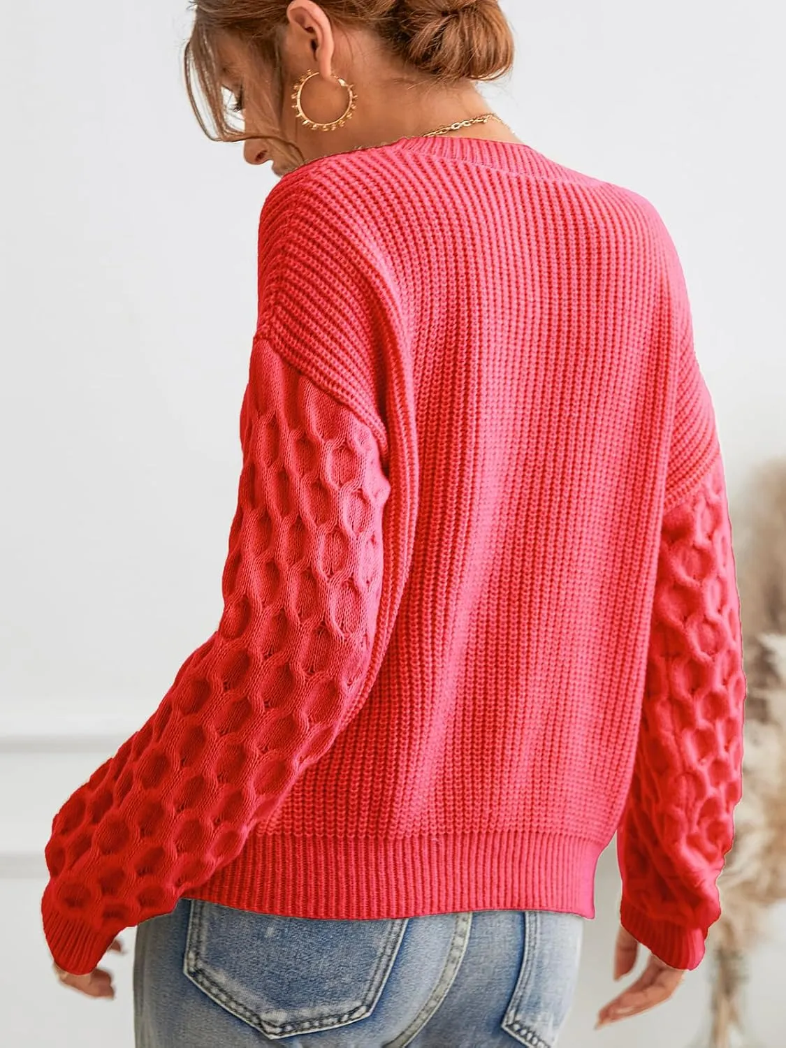 CUPSHE Women's Sweater Long Sleeve Crewneck Sweaters Cable Knit Jumper Tops