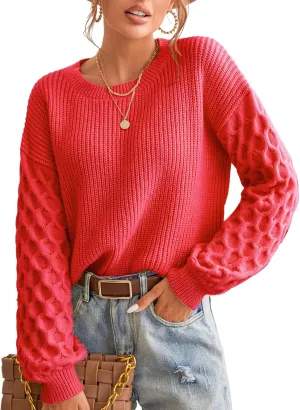 CUPSHE Women's Sweater Long Sleeve Crewneck Sweaters Cable Knit Jumper Tops