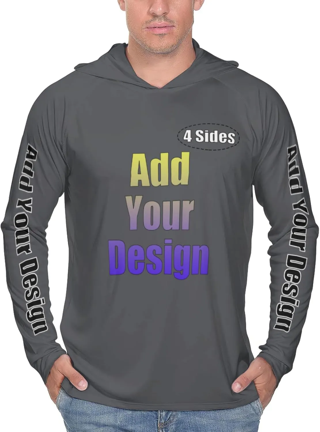 Custom Men's Sun Protection Hoodie - Personalized UPF 50  Outdoor Long Sleeve Shirt for Hiking, Fishing & Swimming
