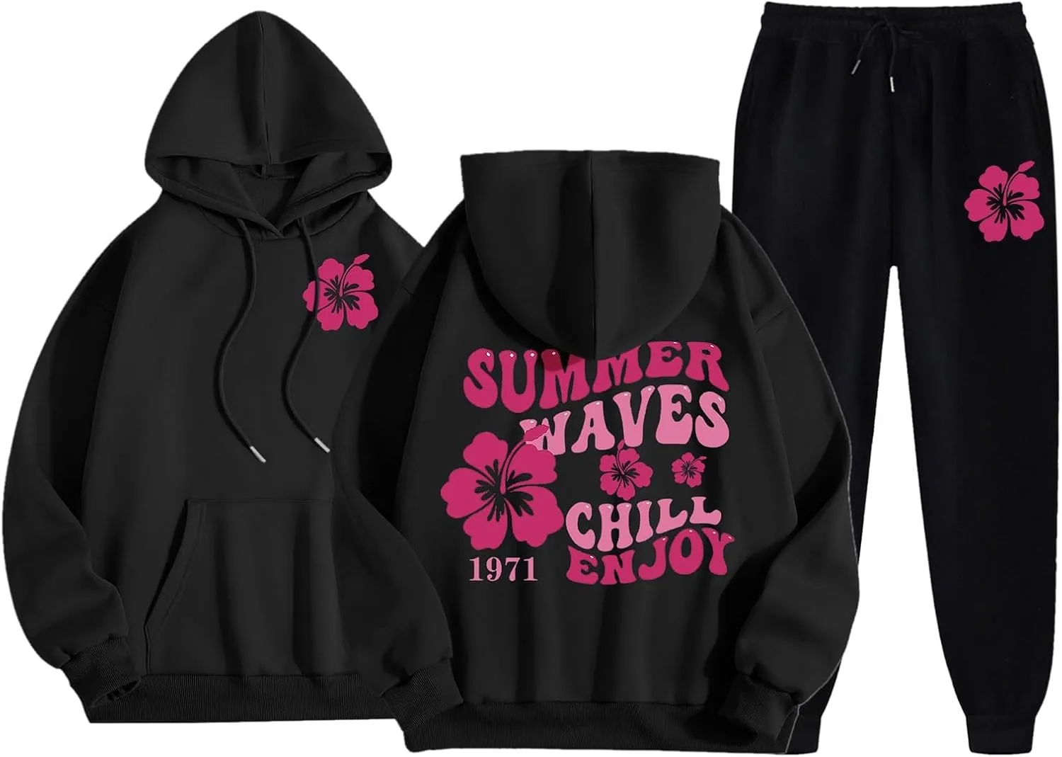 Cute 2 Piece Outfits for Women Teen Girls Preppy Puff 2024 Fall Fleece Pocket Drawstring Pullover Oversized Sweatpant