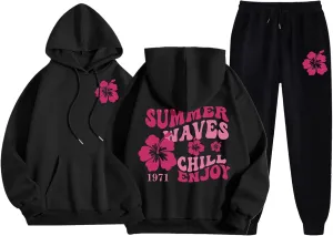 Cute 2 Piece Outfits for Women Teen Girls Preppy Puff 2024 Fall Fleece Pocket Drawstring Pullover Oversized Sweatpant