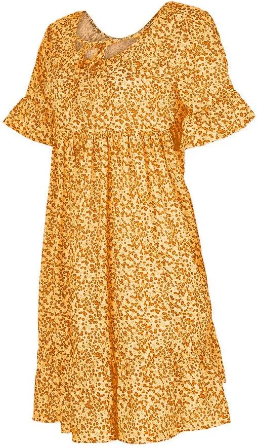 Dark Sweater Dress V Neck Women's Ladies Sexy Loose Print Hlaf Sleeve Ruffles Mini Dress Summer Dress