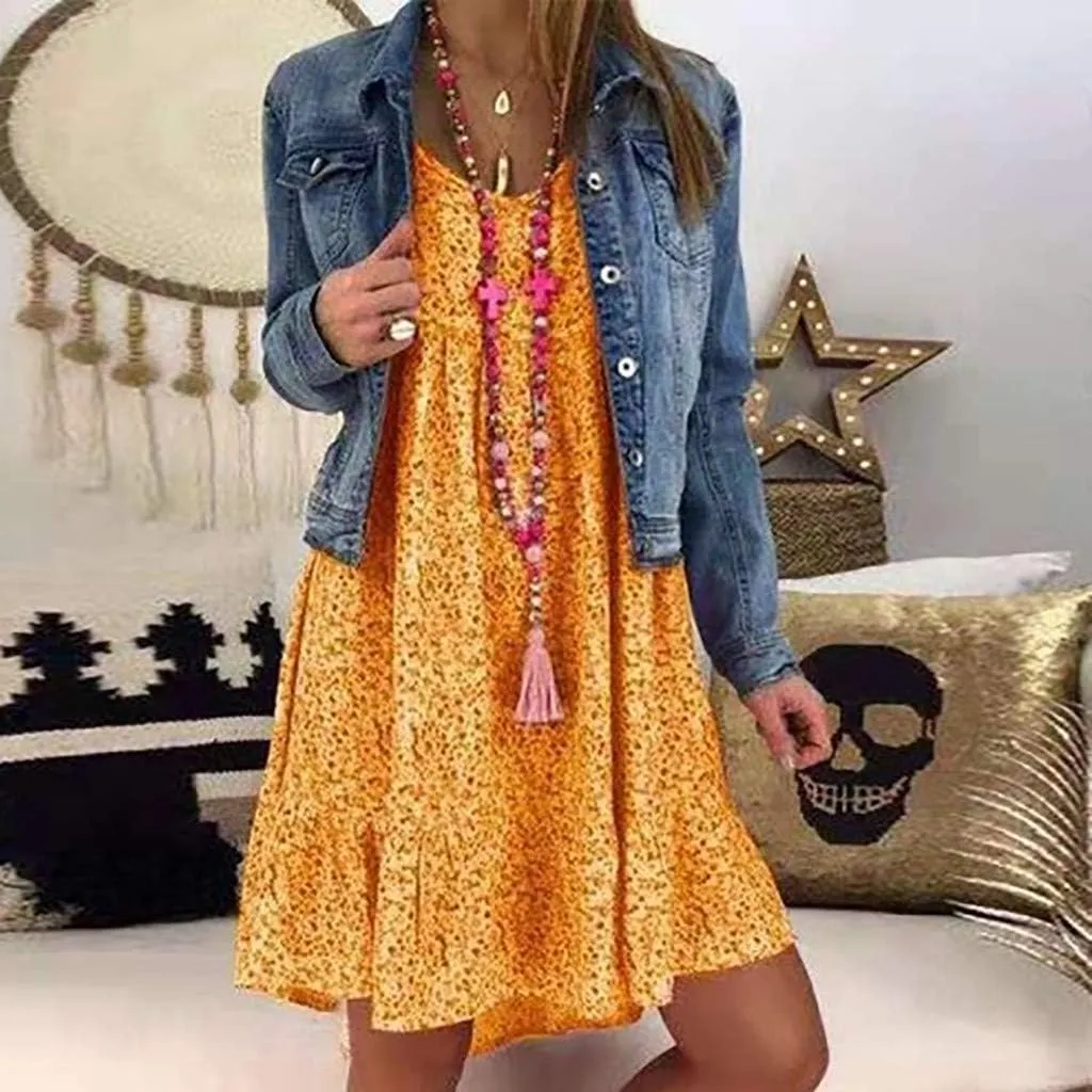 Dark Sweater Dress V Neck Women's Ladies Sexy Loose Print Hlaf Sleeve Ruffles Mini Dress Summer Dress
