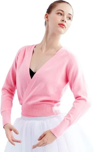 Daydance Women Wrap Dance Sweater Pink Soft Ballet Warm Up Jacket for Leotards