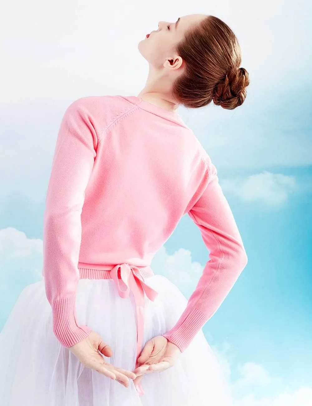 Daydance Women Wrap Dance Sweater Pink Soft Ballet Warm Up Jacket for Leotards