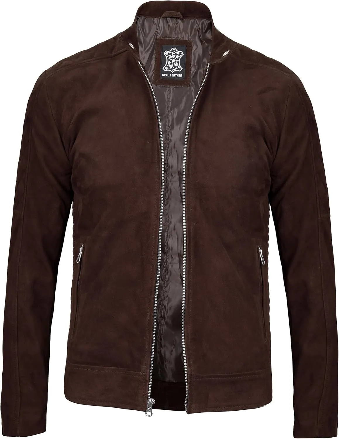 Decrum Leather Suede Jacket Men  Real Lambskin Brown & Black Leather Jacket Men Casual
