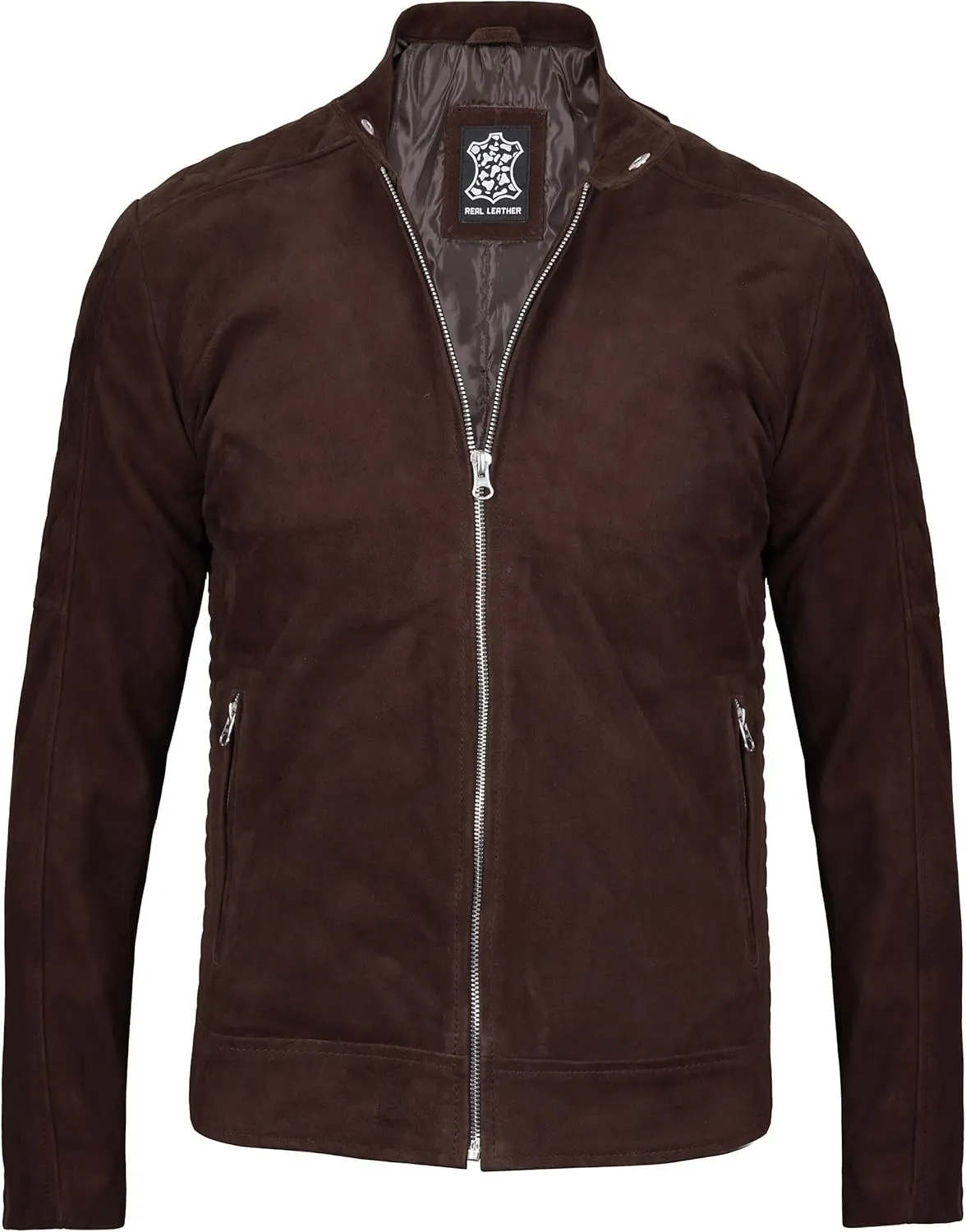 Decrum Leather Suede Jacket Men  Real Lambskin Brown & Black Leather Jacket Men Casual