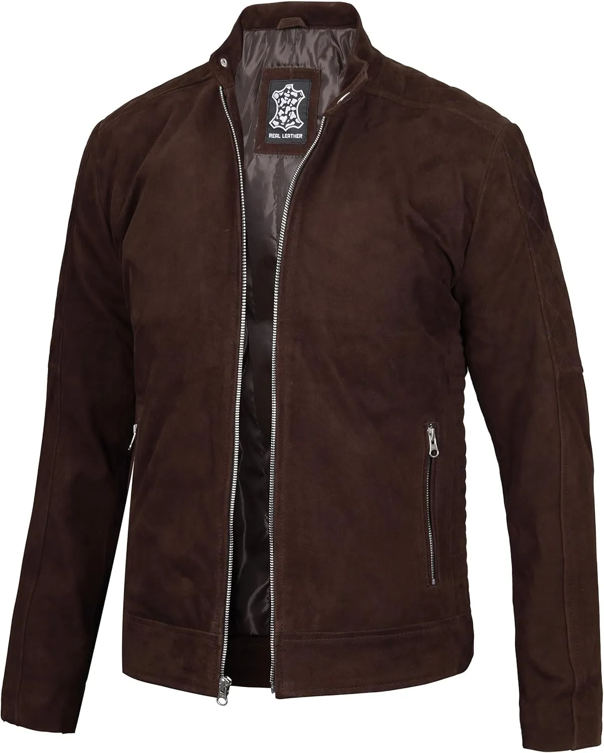 Decrum Leather Suede Jacket Men  Real Lambskin Brown & Black Leather Jacket Men Casual