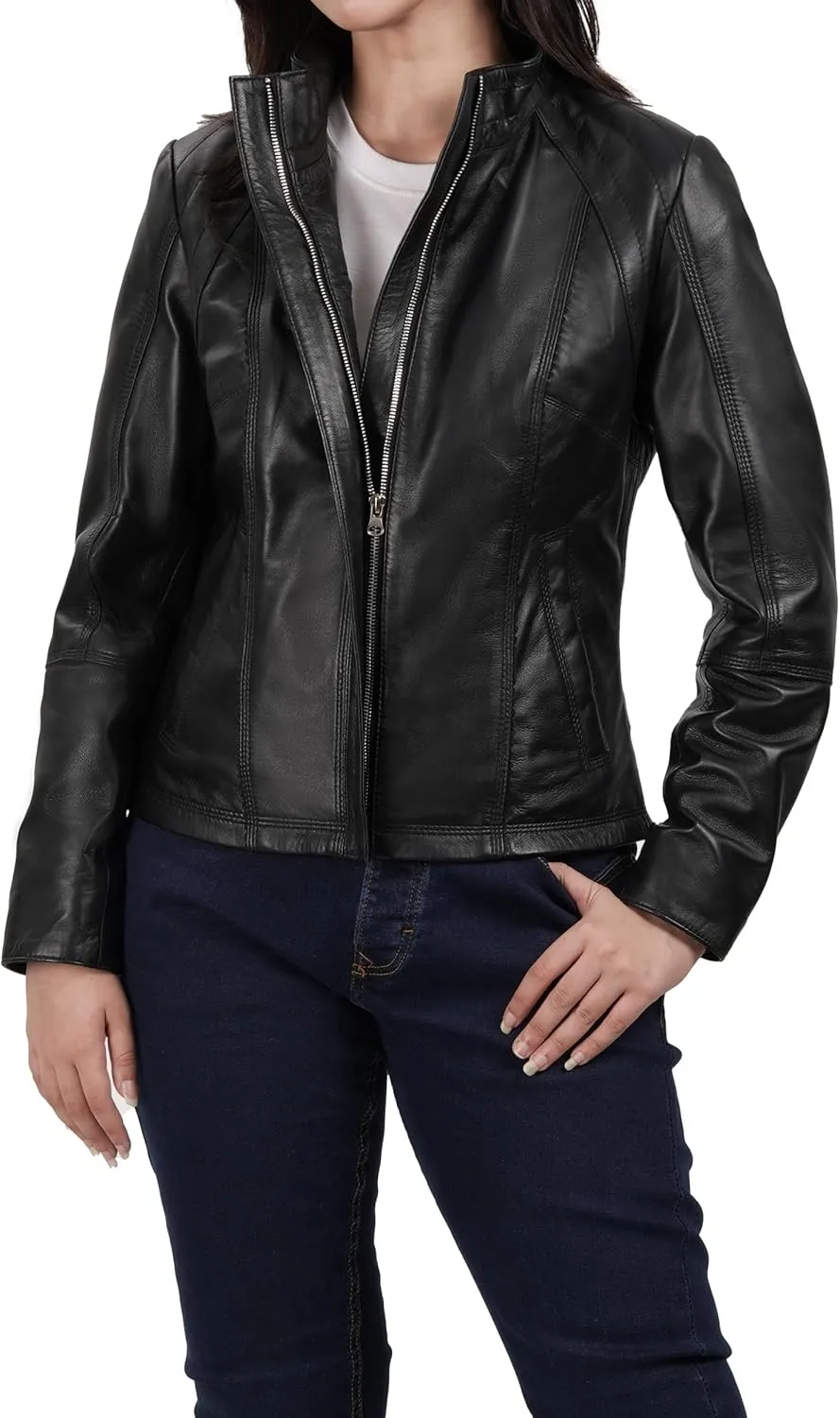 Decrum Womens Leather Jacket - Real Lambskin Fashion Leather Jackets for Women