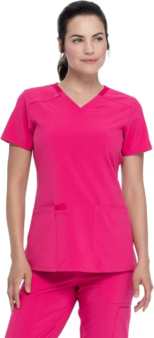 Dickies Scrub Set for Women V-Neck Top DK615 Natural Rise Tapered Leg Pull-On Pant DK005 with 360 Stretch Fabric, Hot Pink - L Top/L Petite Pant
