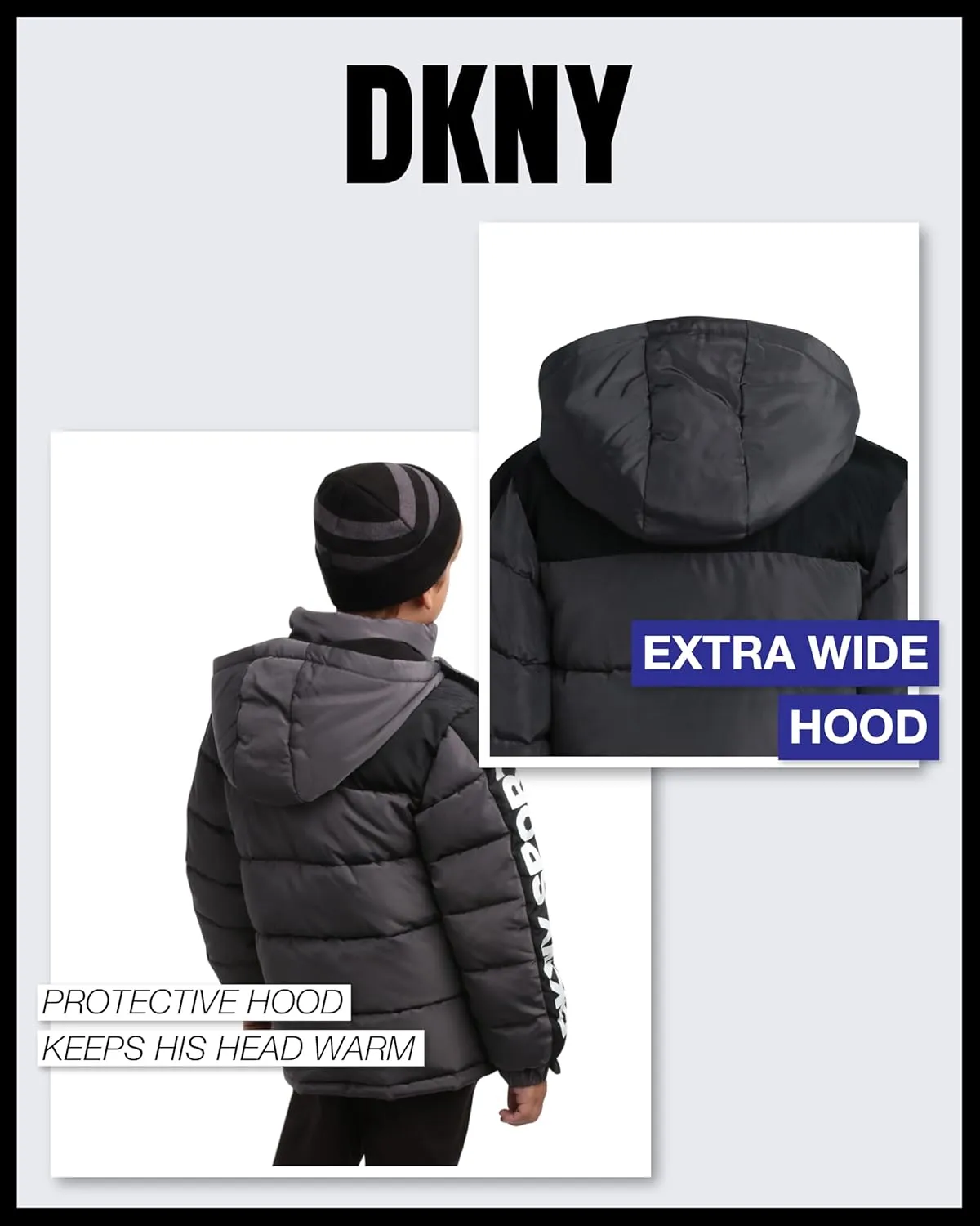 DKNY Boys Heavyweight Winter Coat - Water Resistant Insulated Fleece Lined Quilted Puffer Ski Jacket with Hat (8-20)