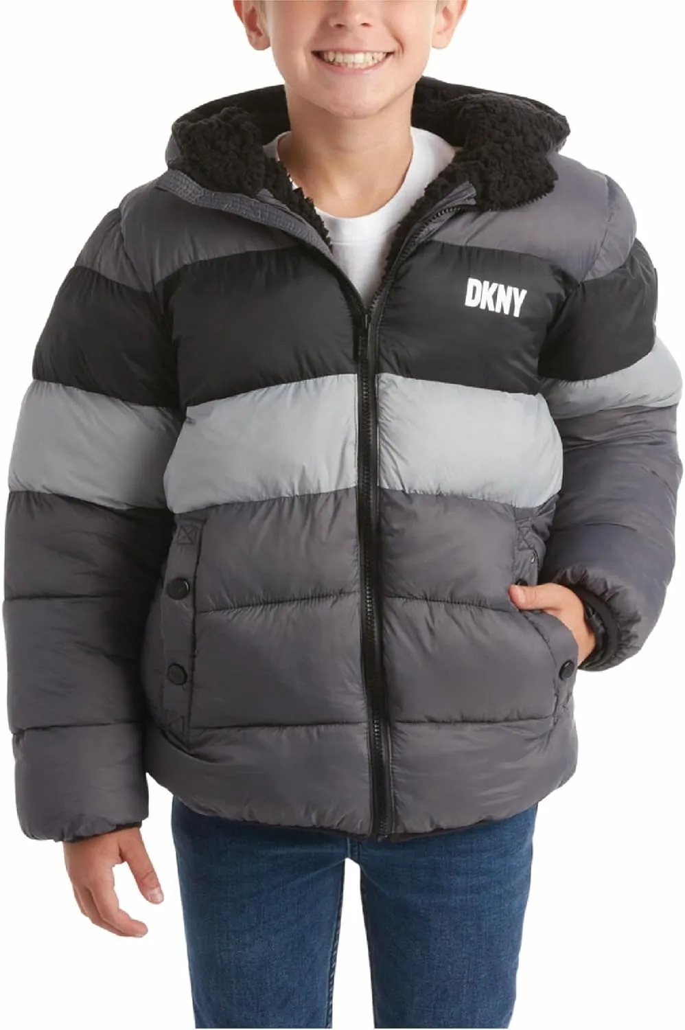 DKNY Boys' Winter Jacket - Heavyweight Sherpa Lined Bubble Puffer Coat with Convenient Pockets - Jacket for Boys (Size: 4-20)