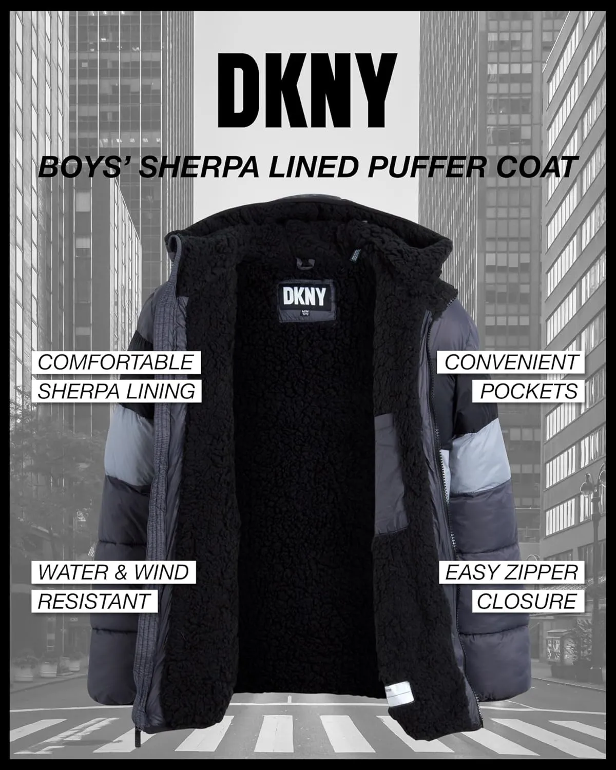 DKNY Boys' Winter Jacket - Heavyweight Sherpa Lined Bubble Puffer Coat with Convenient Pockets - Jacket for Boys (Size: 4-20)