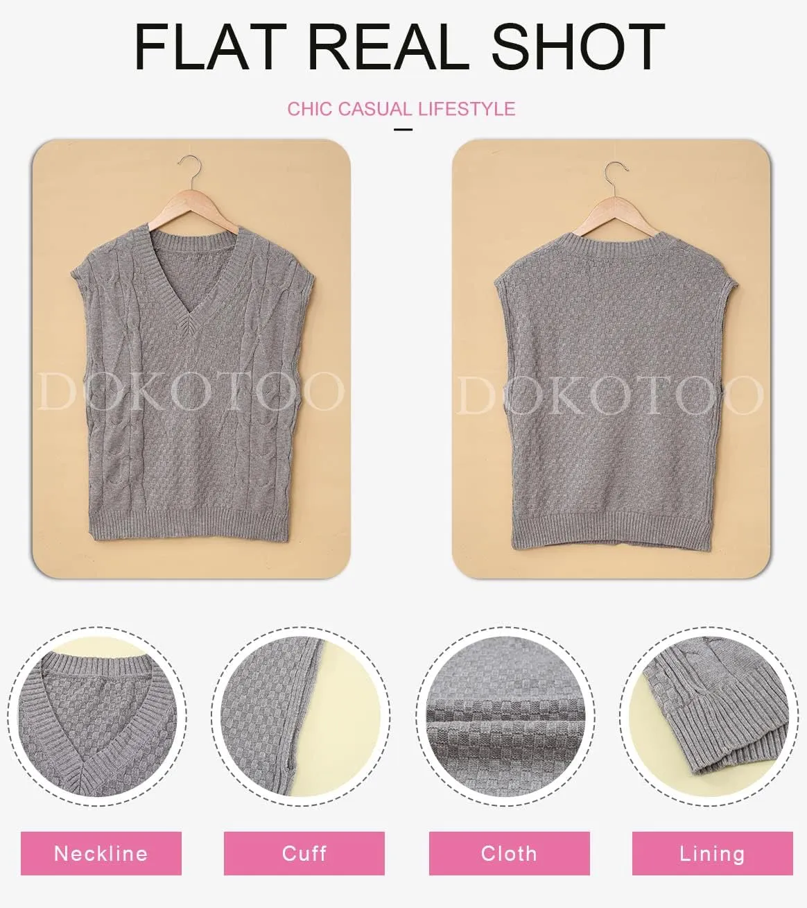 Dokotoo Sweater Vest Women Knitted V Neck Oversized Sweaters Sleeveless Knitwear Tank Tops