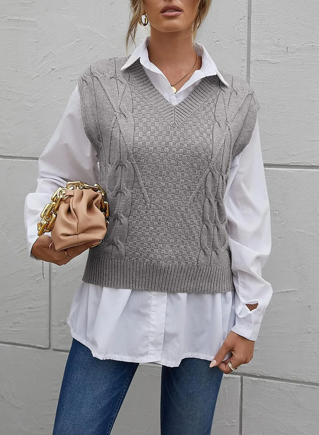 Dokotoo Sweater Vest Women Knitted V Neck Oversized Sweaters Sleeveless Knitwear Tank Tops
