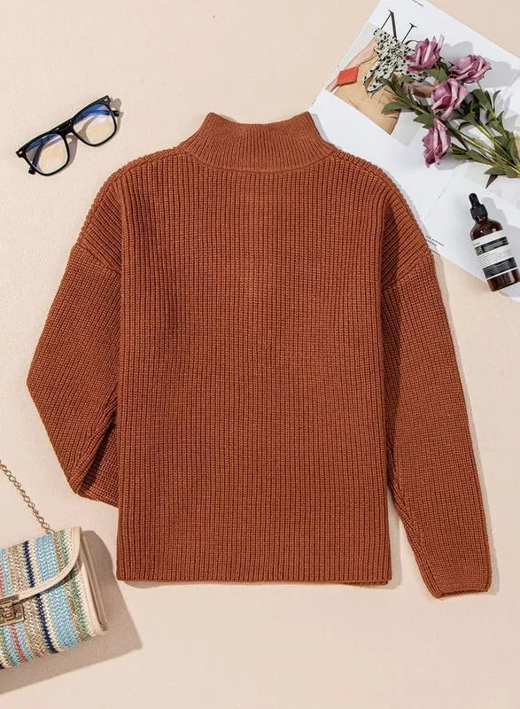 Dokotoo Womens Sweaters Long Sleeve 1/4 Zip Pullover Polo V Neck Dressy Casual Tops