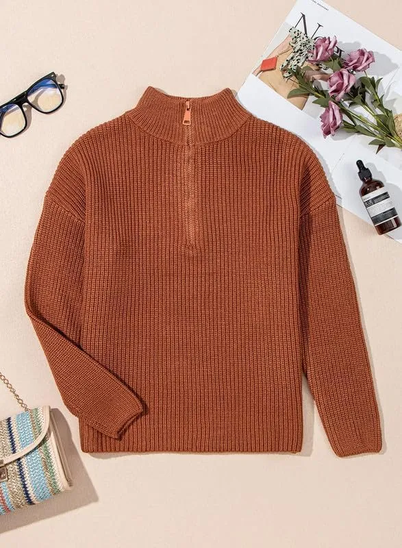 Dokotoo Womens Sweaters Long Sleeve 1/4 Zip Pullover Polo V Neck Dressy Casual Tops