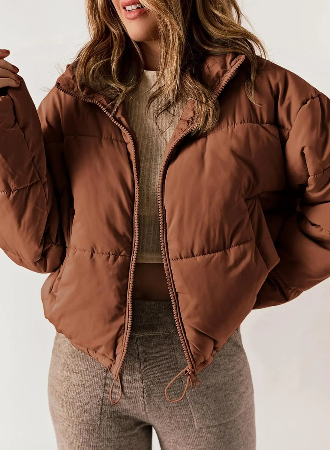 Dokotoo Womens Winter Quilted Jackets Long Sleeve Full Zip Puffer Jacket Coats with Pockets