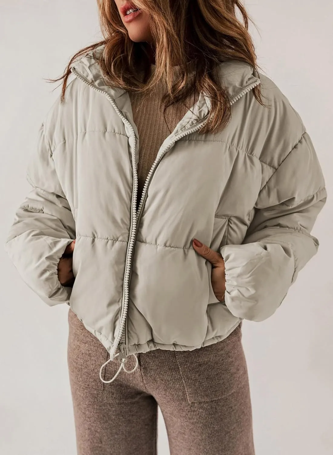 Dokotoo Womens Winter Quilted Jackets Long Sleeve Full Zip Puffer Jacket Coats with Pockets