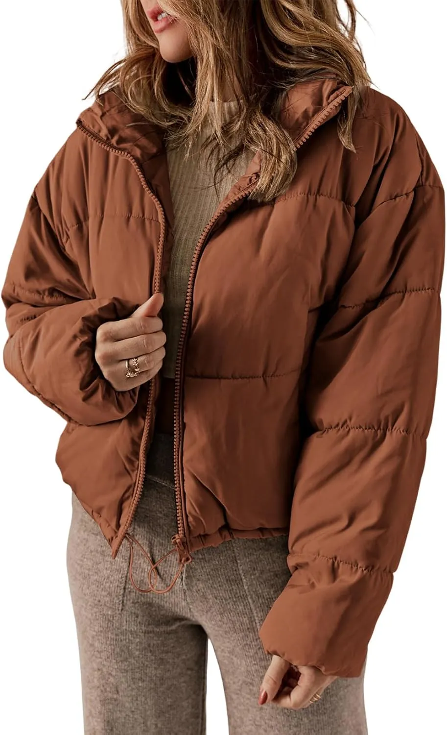 Dokotoo Womens Winter Quilted Jackets Long Sleeve Full Zip Puffer Jacket Coats with Pockets